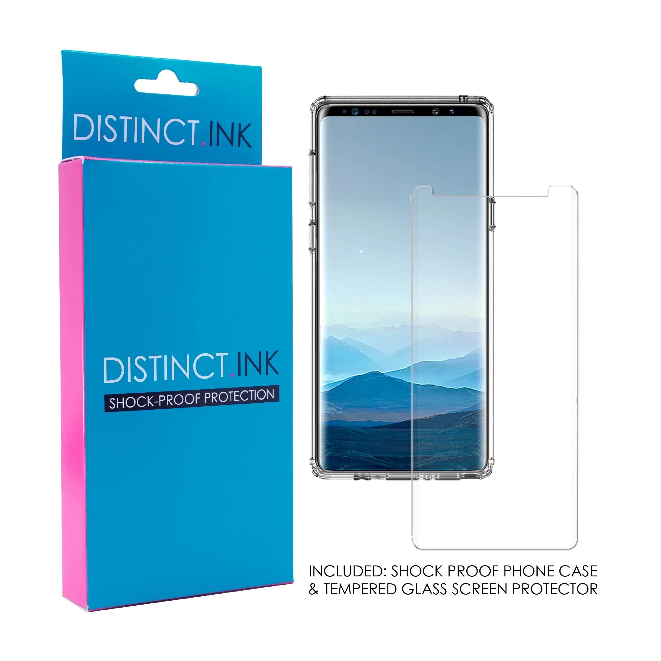 DistinctInk Clear Shockproof Hybrid Case for Samsung Galaxy Note 9 - TPU Bumper Acrylic Back Tempered Glass Screen Protector - Cross Heart - Faith Hope Love