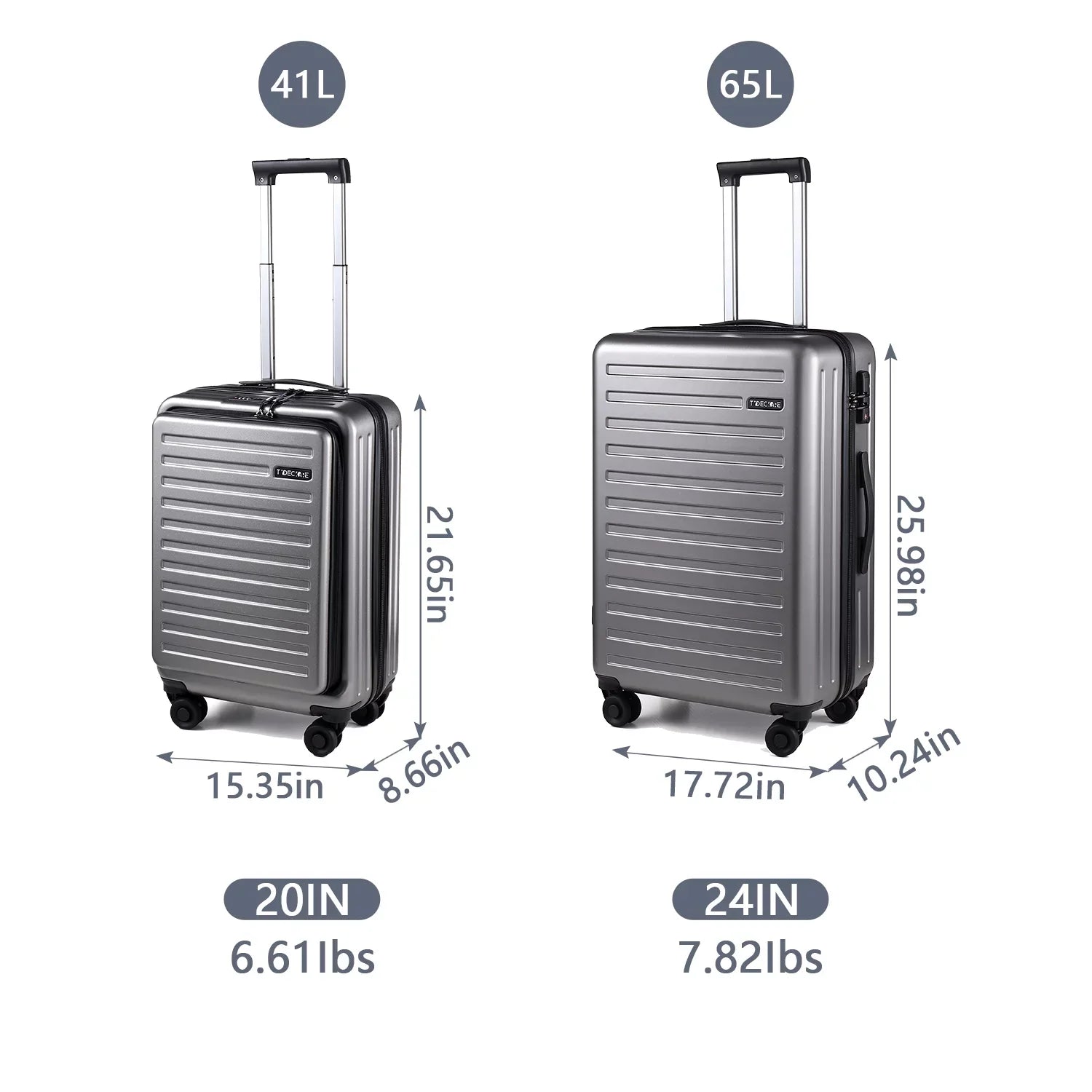 2 Piece 20/24 Luggage Set, Only 20 with Front Laptop Pocket & Expandle, Lightweight ABS+PC Hardshell Suitcase with TSA Lock & Spinner Wheels, 20 Inch 37~41L + 24 Inch 65L,Dark Grey