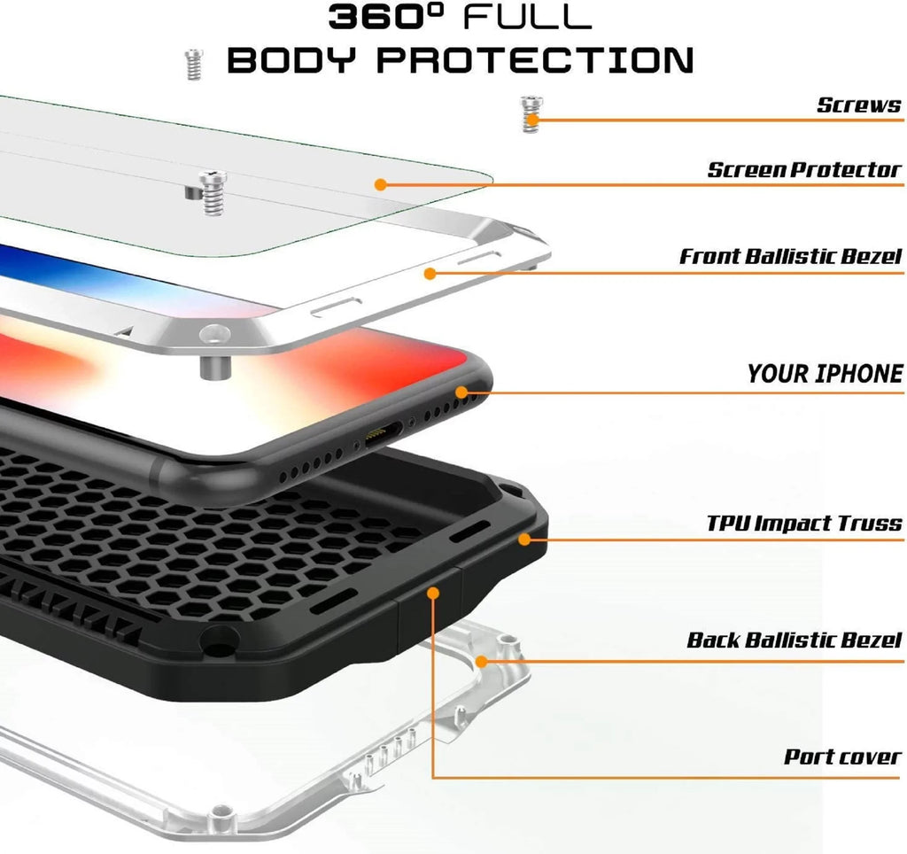 Gorilla Glass Aluminum Metal iPhone 7 Plus Case (White) Heavy Duty Military Grade Shockproof and Scratch Strong Protection, Rugged Outdoor Travel