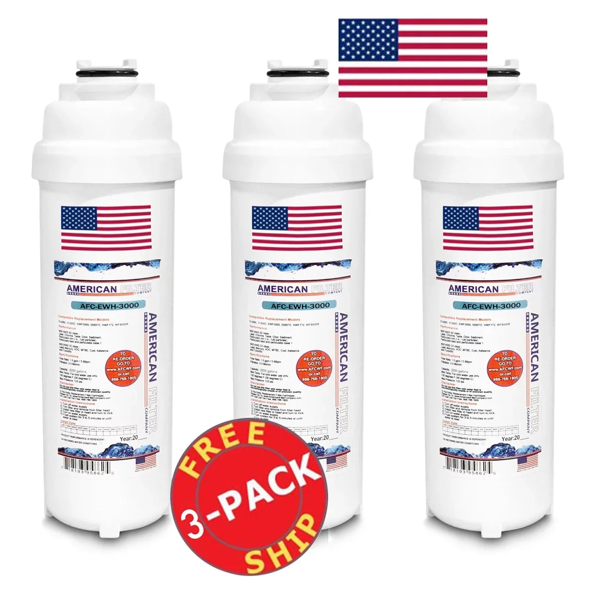 AFC Brand , Water Filter , Model # AFC-EWH-3000 , Suitable with HTVZ8SS-WF - 3 Filters - Made in U.S.A.
