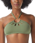 Vince Camuto SAFARI GREEN Logo-Ring Cutout Halter Bikini Swim Top, US Medium