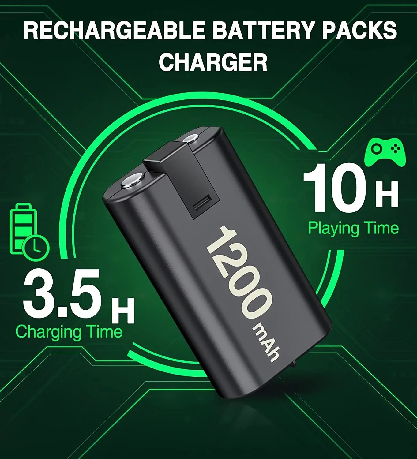EUROA Charger for Xbox Rechargeable Battery Pack with 4x1200mAh Xbox Controller Battery Pack for Xbox Series X|S/Xbox One S/X/Elite-Black