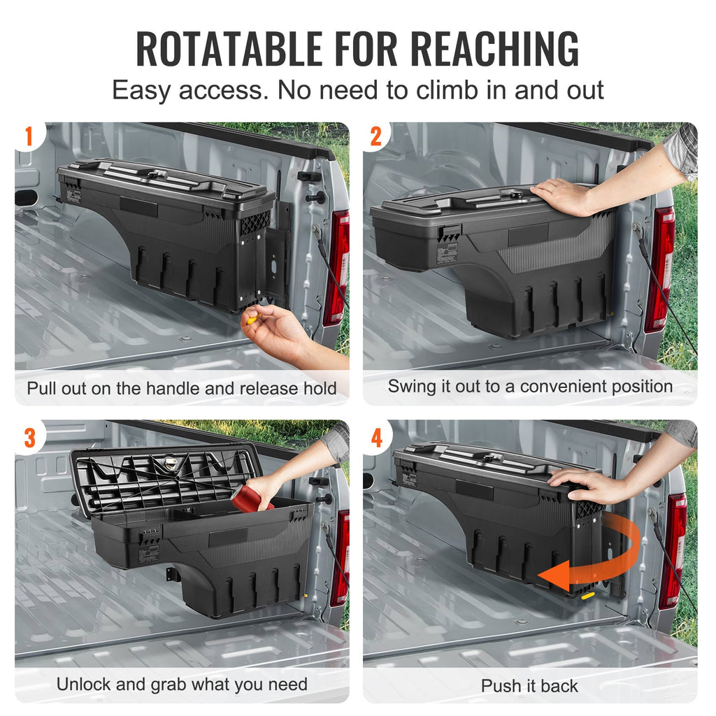 SKYSHALO Truck Bed Storage Box, Lockable Lid, 6.6 Gal/20 L Waterproof ABS Wheel Well Tool Box, Matching with Chevrolet Silverado 1500 GMC Sierra 1500 2019-2021, Black, Passenger Side