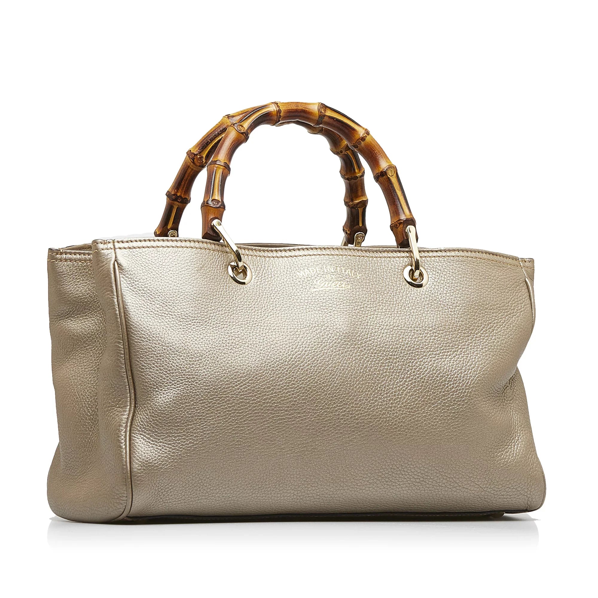 Pre-Owned Authenticated Gucci Medium Bamboo Shopper Calf Leather Brown Satchel Unisex (Good)