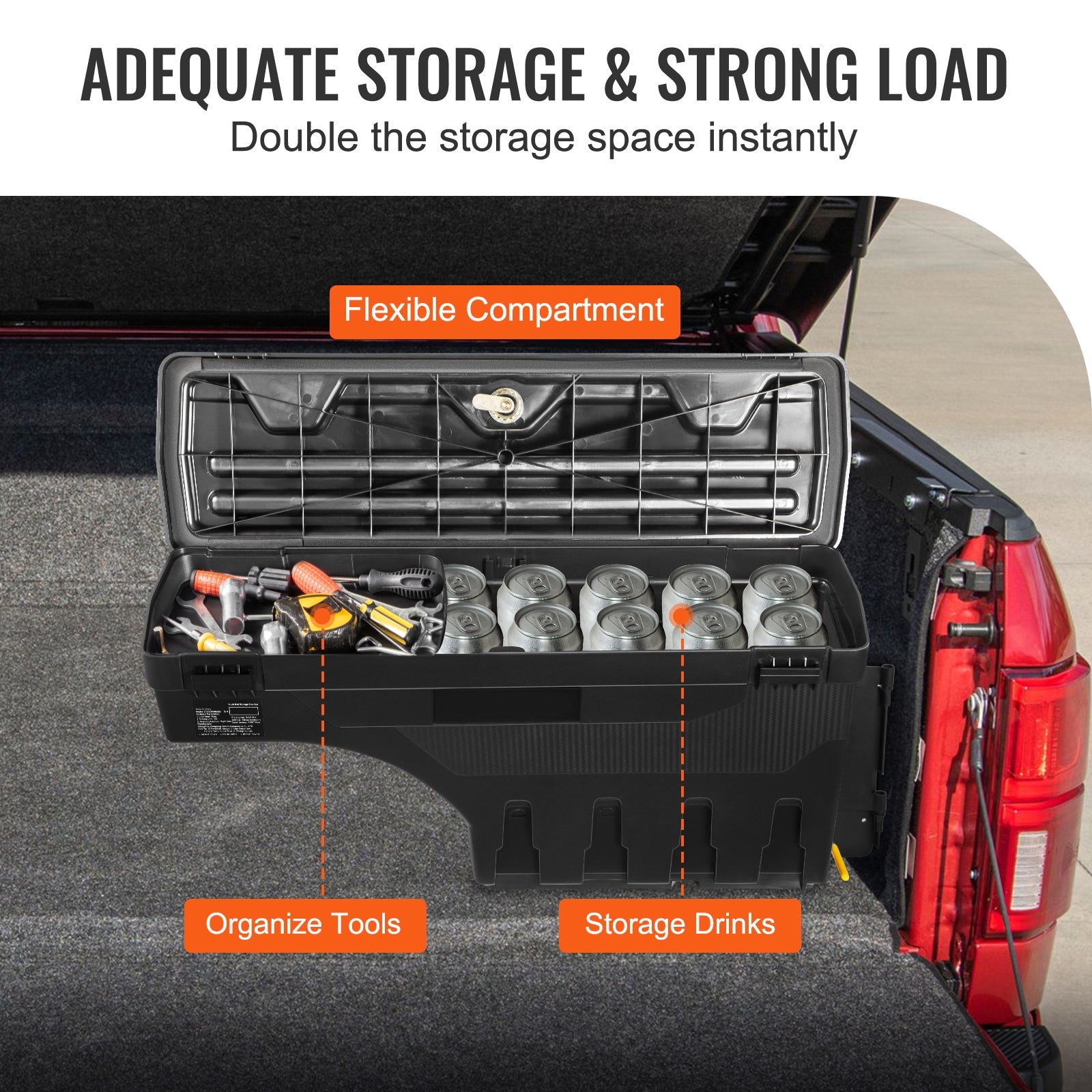SKYSHALO Truck Bed Storage Box, Lockable Lid, 6.6 Gal/20 L Waterproof ABS Wheel Well Tool Box, Matching with Chevrolet Silverado 1500 GMC Sierra 1500 2019-2021, Black, Passenger Side