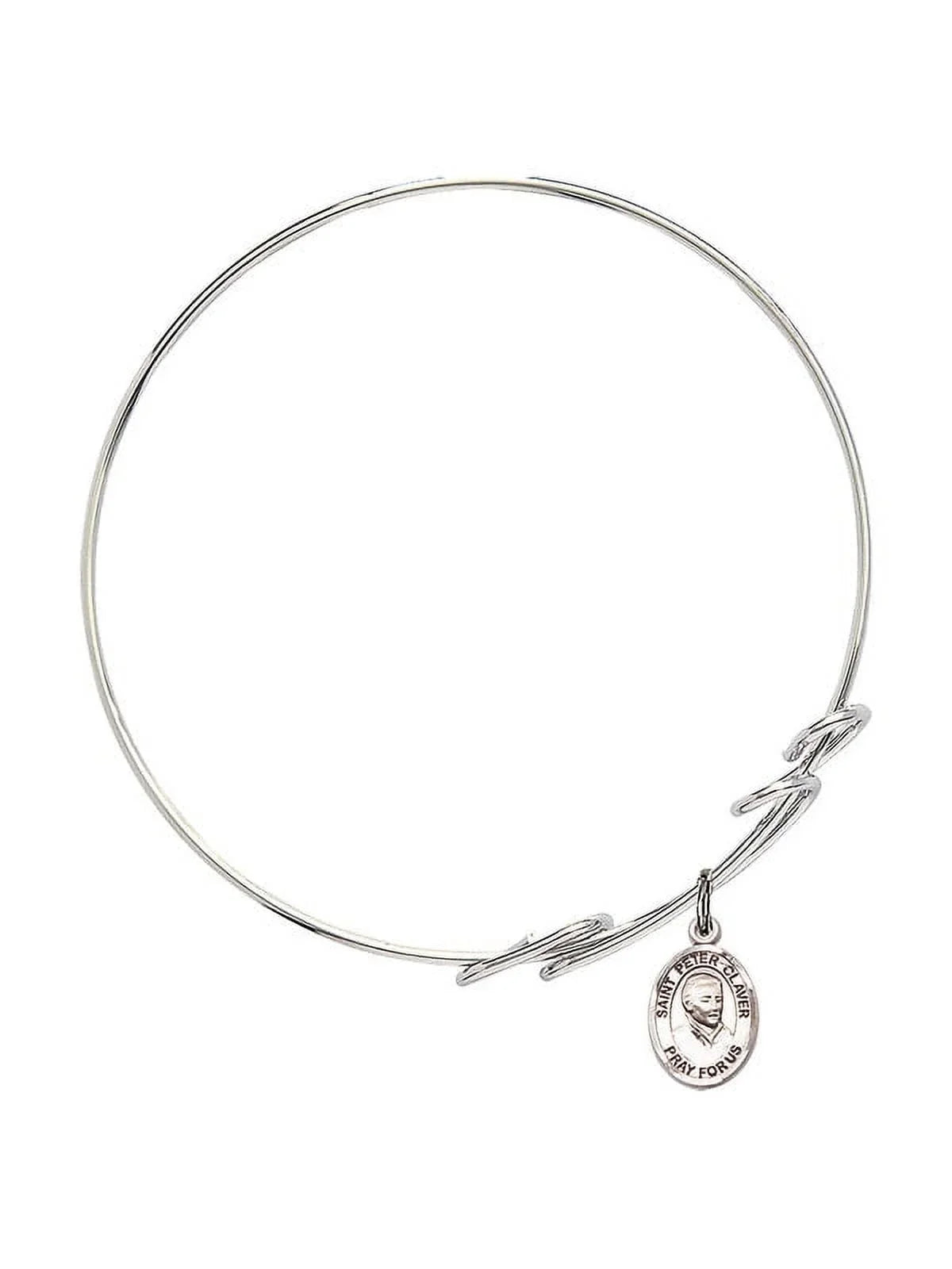 8 inch Round Double Loop Bangle Bracelet w/ St. Peter Claver in Sterling Silver