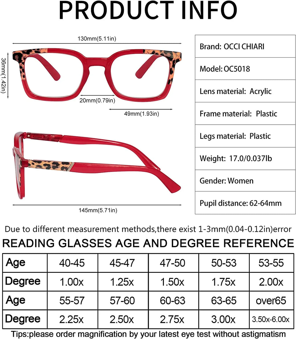 OCCI CHIARI Square Reading Glasses 3.50 Women Designer Readers 1.0 1.25 1.5 1.75 2.0 2.25 2.5 2.75 3.0 3.5 4.0 5.0 6.0