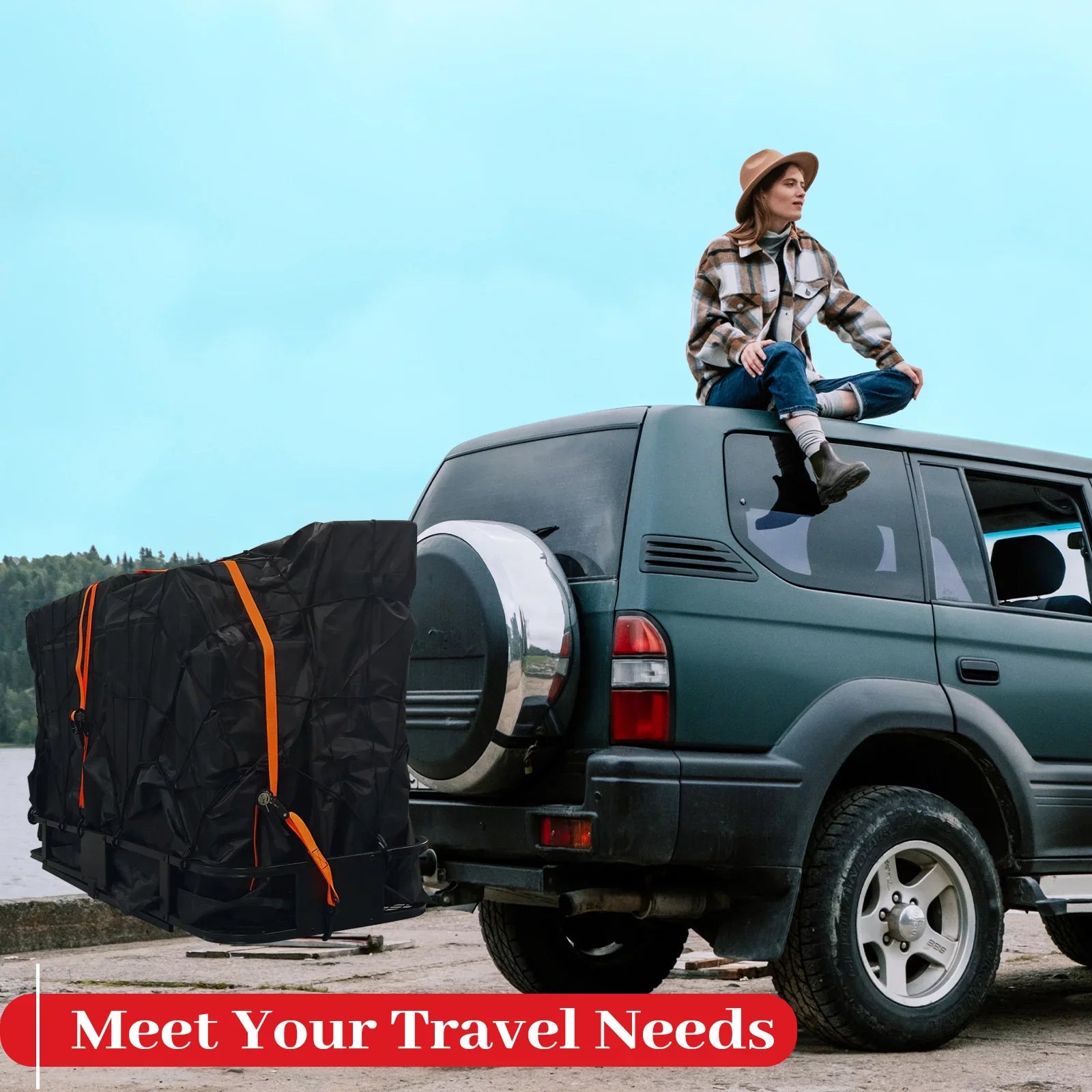 Folding Hitch Mount Cargo Rack Carrier Rear Luggage Basket for Car, SUV, Truck, 500 lbs, Capacity 60"x20"x6"