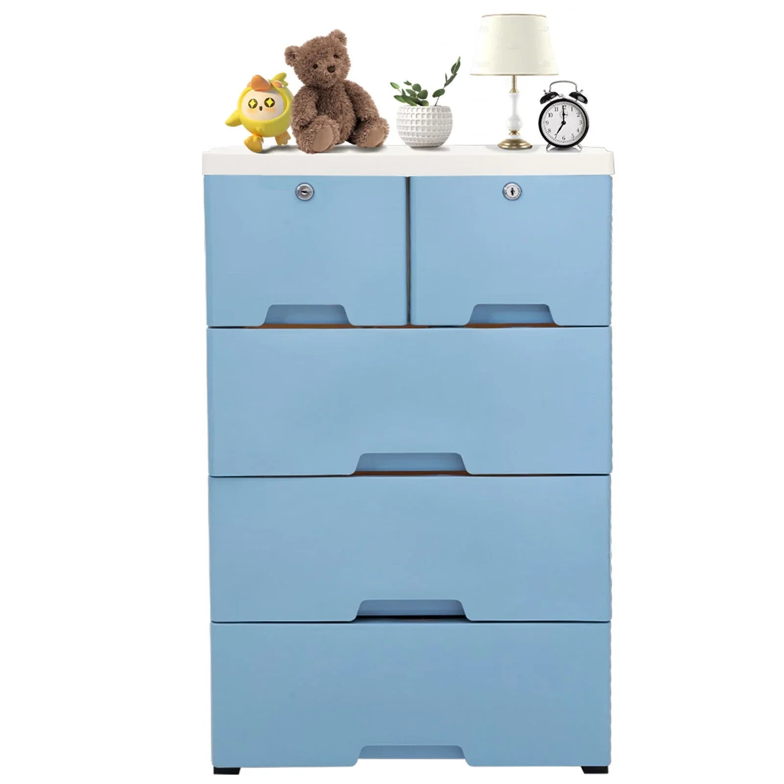 WUZSTAR 6 Drawer Plastic Storage Tower Closet Organizer with 4 rollers for Home, Office (Blue)