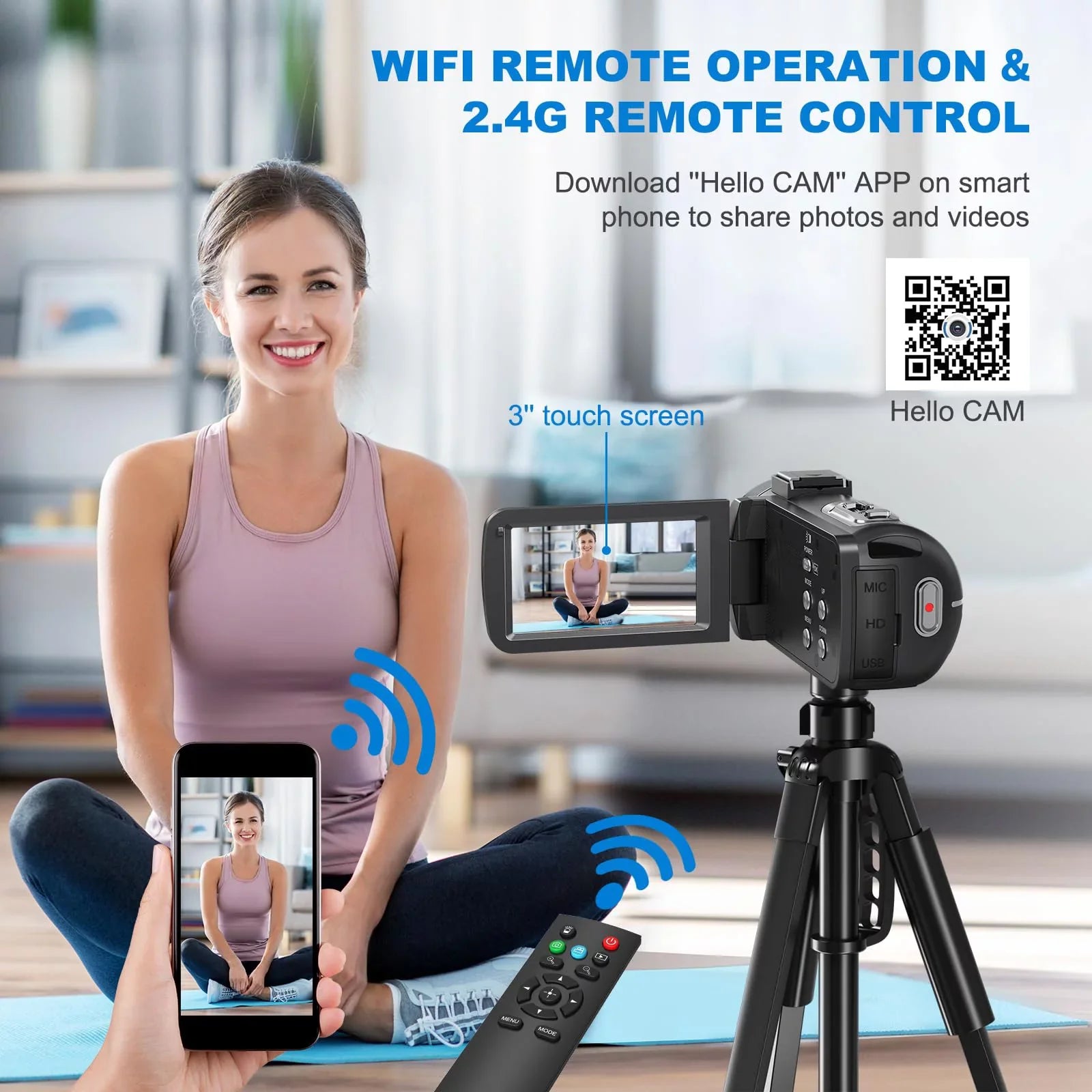 MARVUE 8K Video Camera 64MP 18X Digital Camera Video Camera for Youtube 3.0 inch Flip Screen Camcorder Vlogging Camera with 32GB SD Card, 2.4G Remote Control, Two Batteries and External Mic