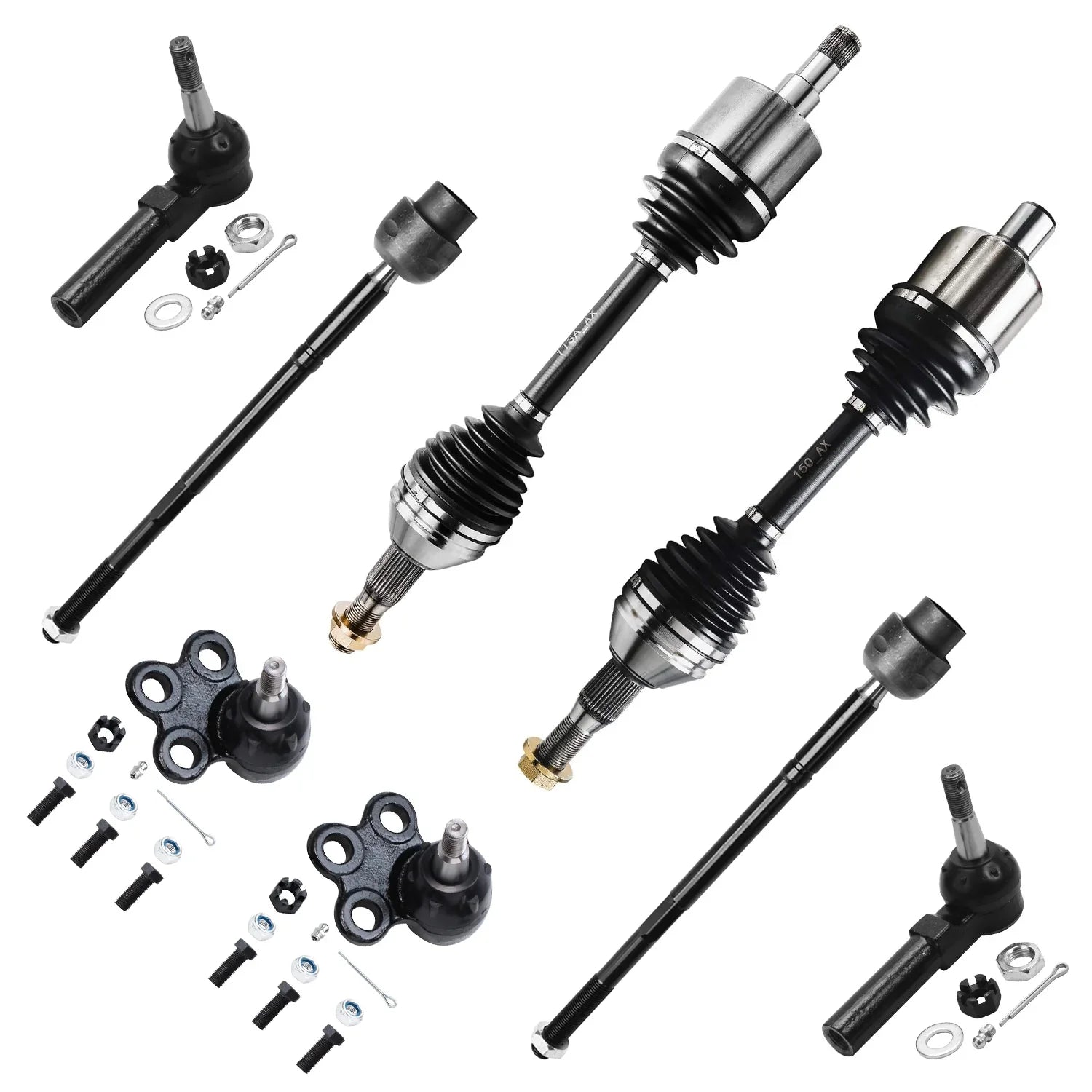 Detroit Axle - Front CV Axles Kit for Chevy Impala Monte Carlo Pontiac Grand Prix Buick LaCrosse Allure Regal Century Olds Intrigue, 2 CV Axle Shafts 2 Lower Ball Joints 4 Inner & Outer Tie Rods