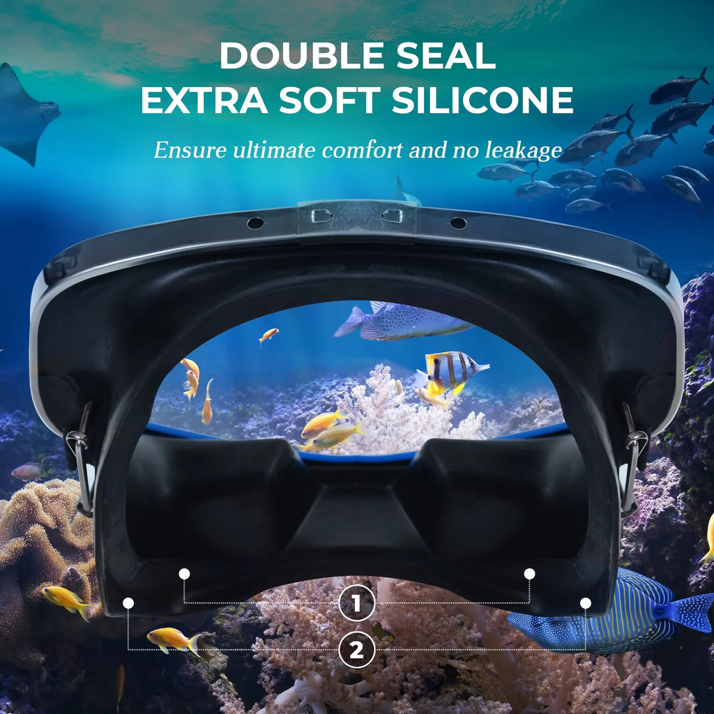 Hanway Adva Snorkel Mask – Tempered Glass Diving Goggles - Scuba Mask for Professional Diving and Snorkeling – Adjustable Clasp Silicone Molding Swimming Mask-Blue