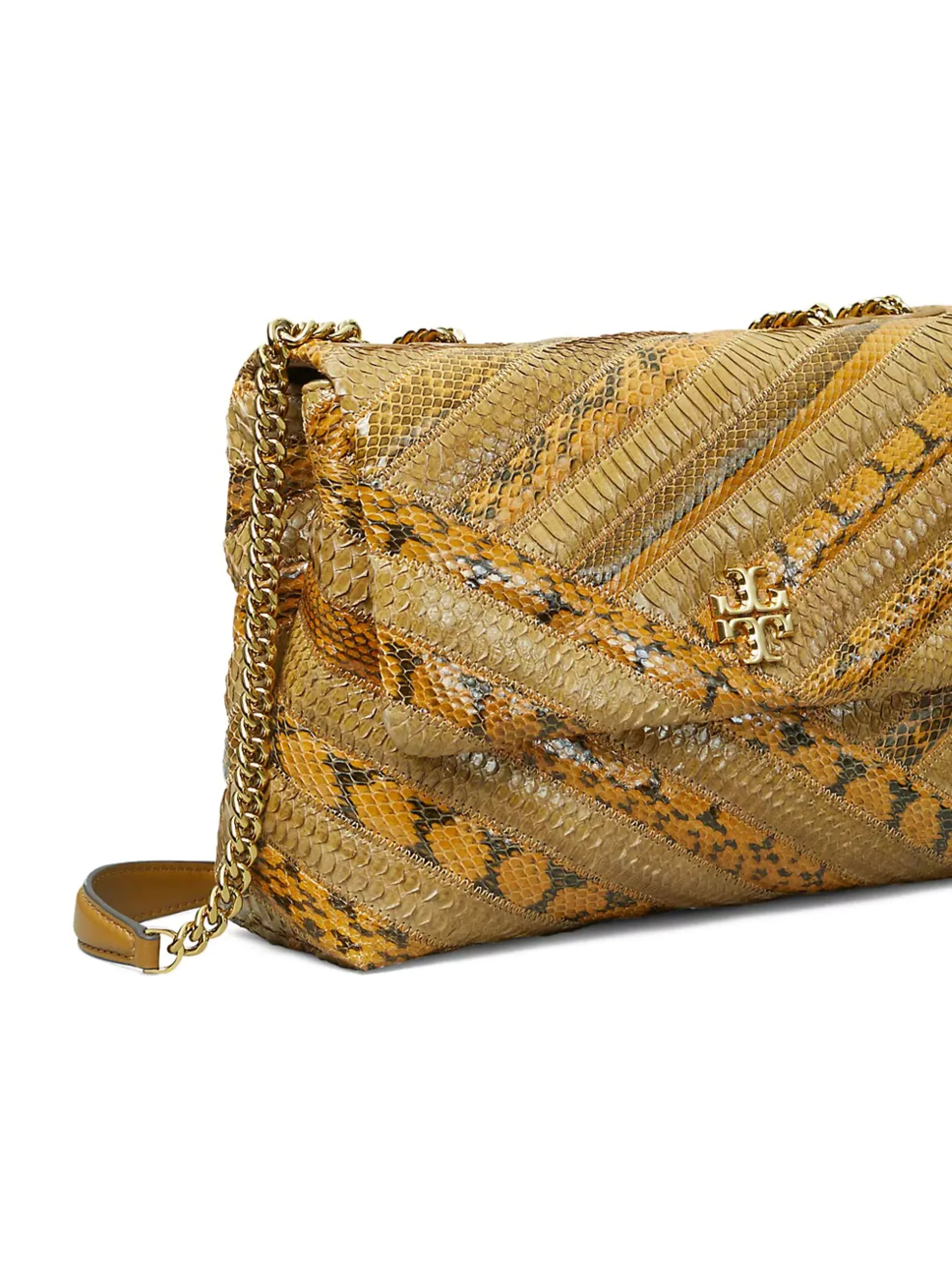 Tory Burch Snap Closure Leather Kira Chevron Snake Shoulder Bag New