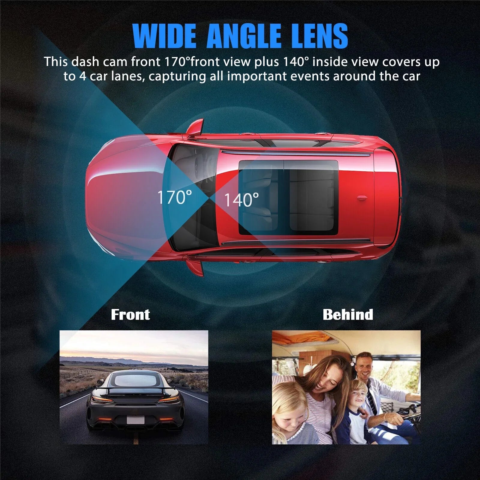 Dual Lens Car DVR Dash Cam Video Recorder G-Sensor 1080P HD Front+Inside Camera
