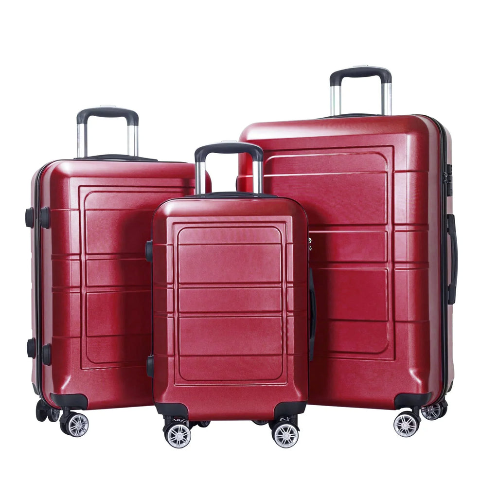 Traveling Luggage, 3pcs Hardside Luggage Set, 20"+24"+28" with TSA Lock, Red