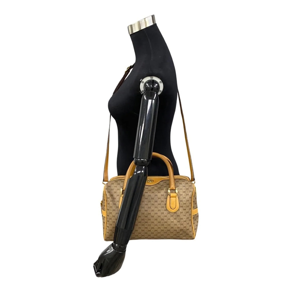 Pre-Owned GUCCI Old Gucci Vintage Micro GG Leather 2way Handbag Mini Boston Bag Shoulder Camel 574-5 (Good)