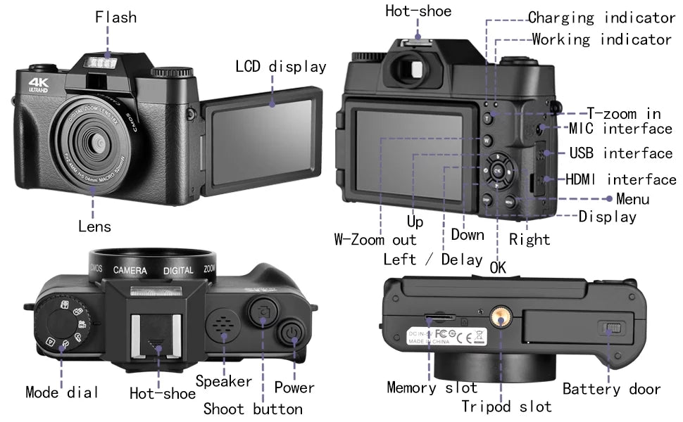 48MP Digital Camera for Photography,4K Vlogging Camera,Digital Camera for Kids and Adults with 180° Flip Screen,Wide-Angle Lens,Macro Lens,32 GB Micro Card,2 Batteries(Black)