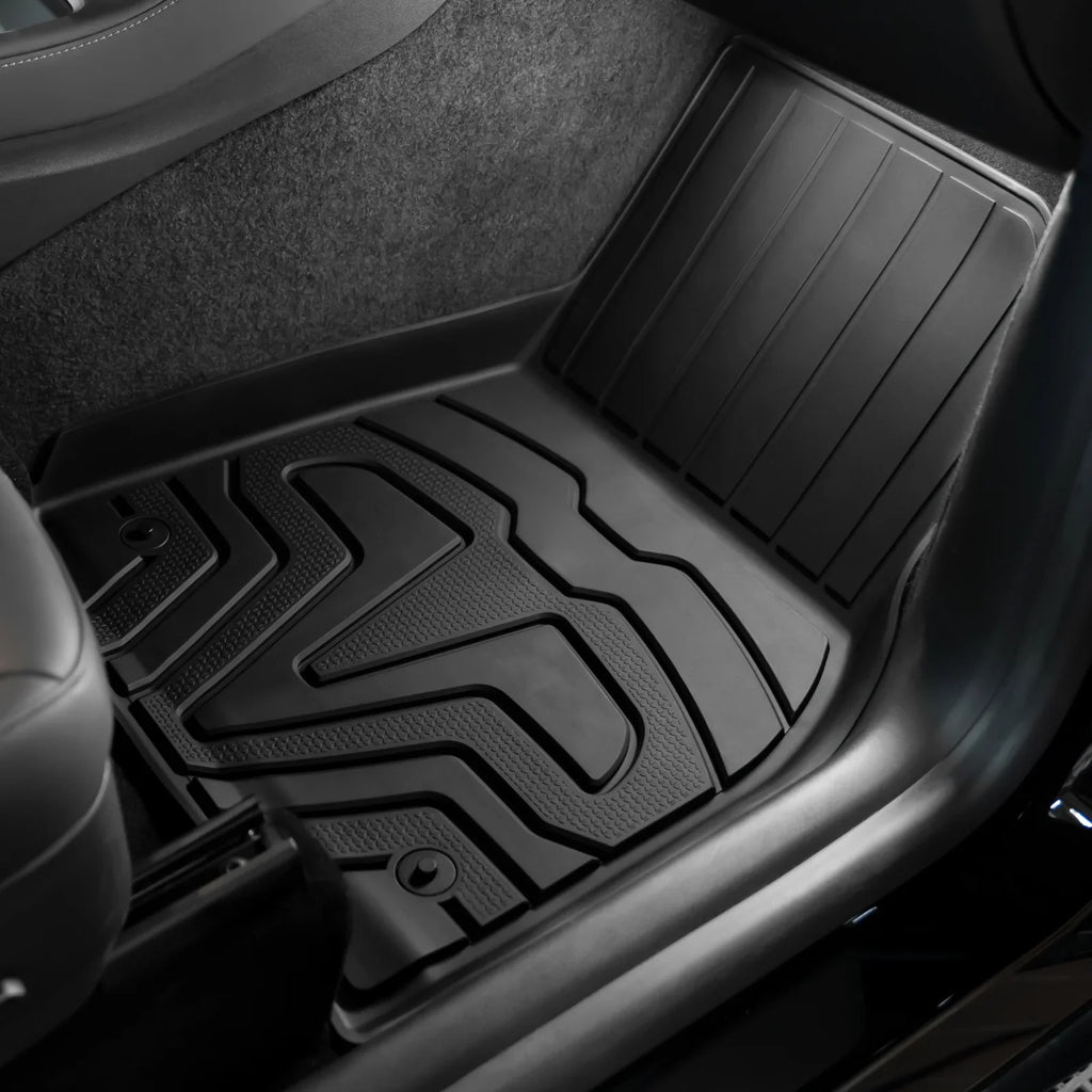 Ikon Motorsports 3D TPE Floor Mats + Trunk Mat Suitable with 2020-2023 Tesla Model Y, All Climate Floor Liners, Front & 2nd Row Full Set Custom Protection Heavy Duty Rear Tray Cargo Mats, Black