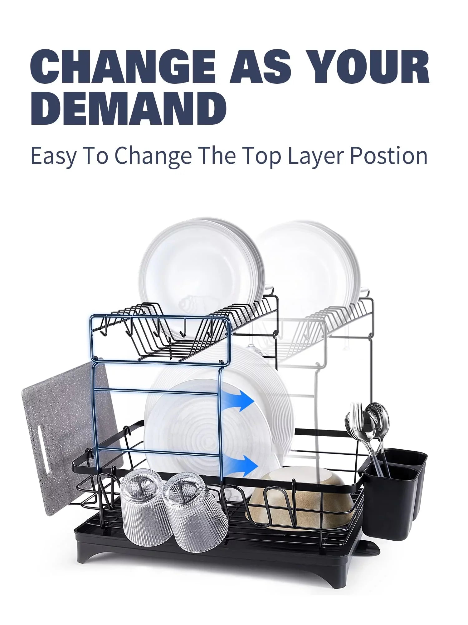 2 Tier Dish Drying Rack for Kitchen Counter, Extra Large Black