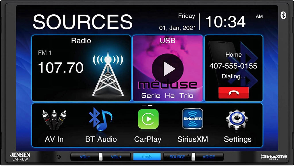 Jensen CAR710W 7” Mechless Multimedia Receiver with Wireless and Wired Apple CarPlay l Wireless and Wired Android Auto l SiriusXM-Ready l Built-in Bluetooth | USB Input with Charging