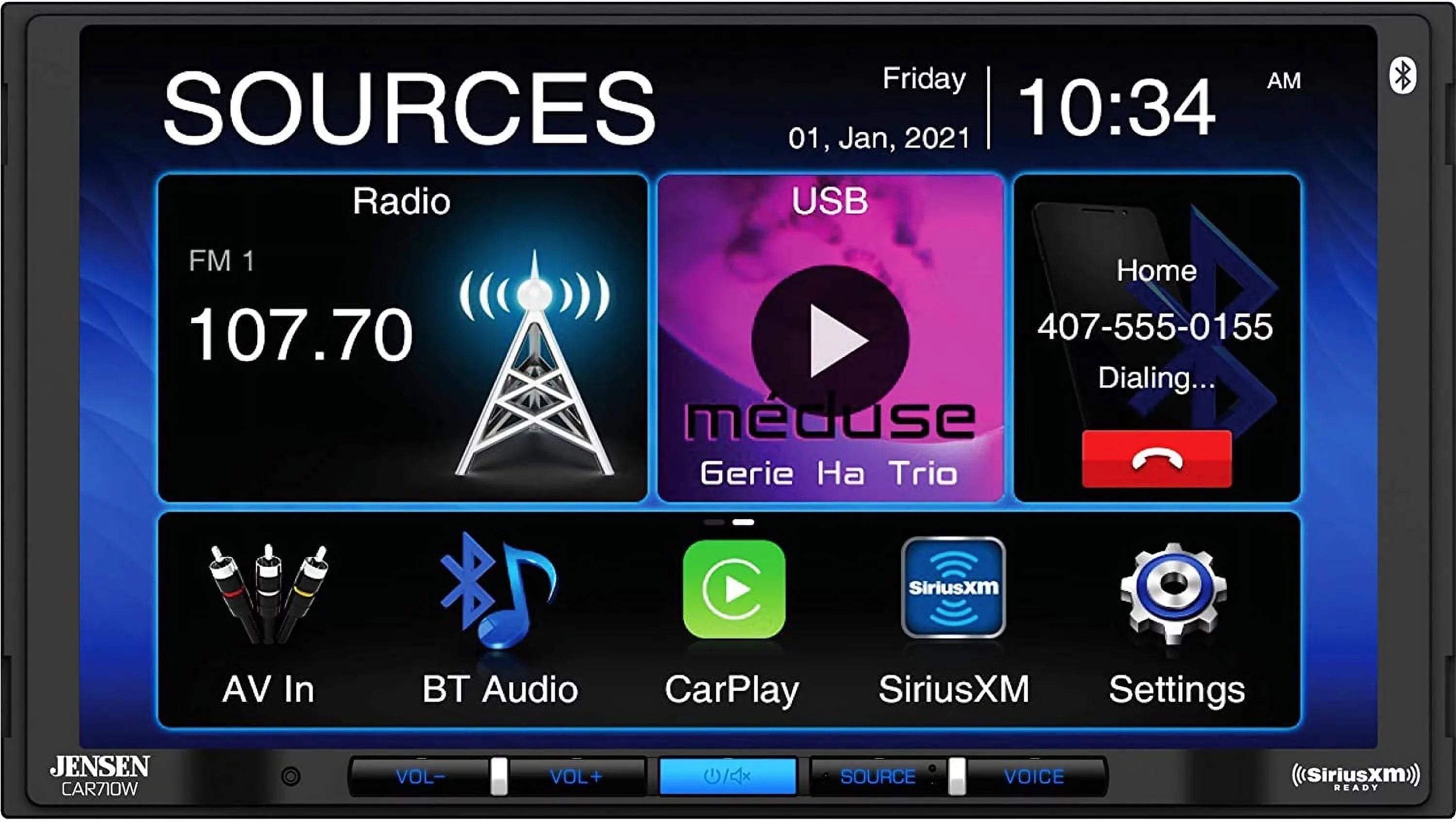Jensen CAR710W 7” Mechless Multimedia Receiver with Wireless and Wired Apple CarPlay l Wireless and Wired Android Auto l SiriusXM-Ready l Built-in Bluetooth | USB Input with Charging