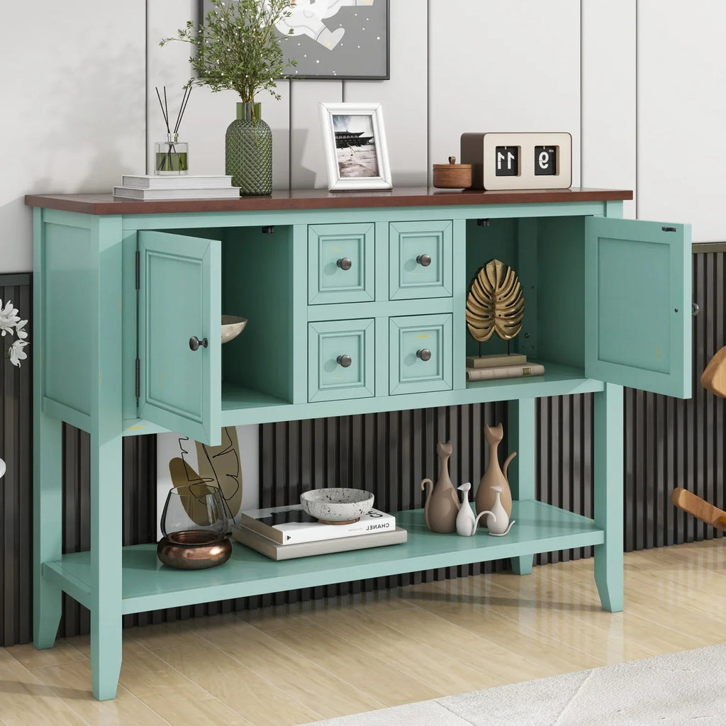 TREXM Cambridge Series Ample Storage Vintage Console Table with Four Small Drawers and Bottom Shelf for Living Rooms Entrances and Kitchens (Lime White OLD SKU WF190263AAK)