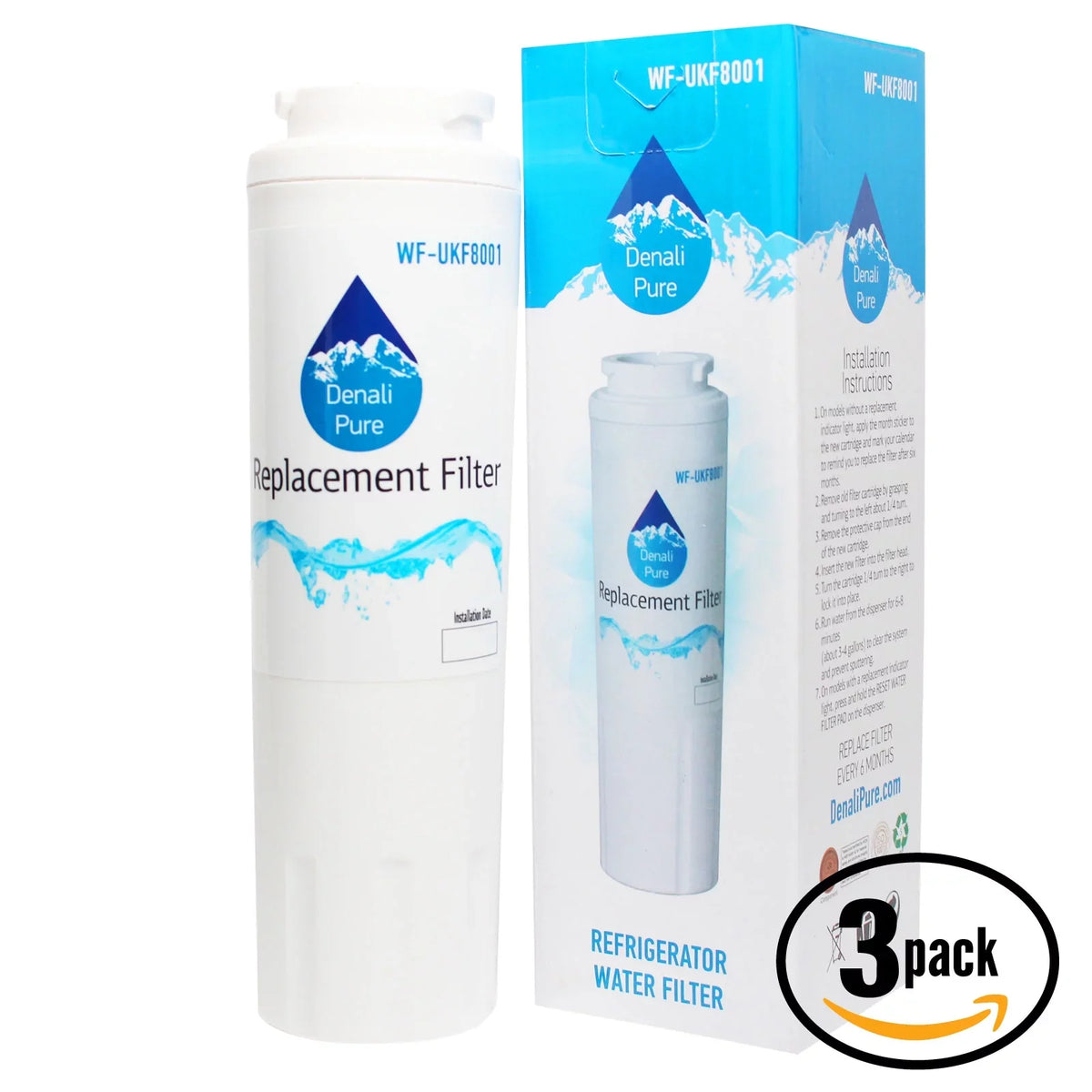 3-Pack Replacement for Whirlpool GZ25FSRXYY4 Refrigerator Water Filter - Fitting with Whirlpool 4396395 Fridge Water Filter Cartridge - Denali Pure Brand