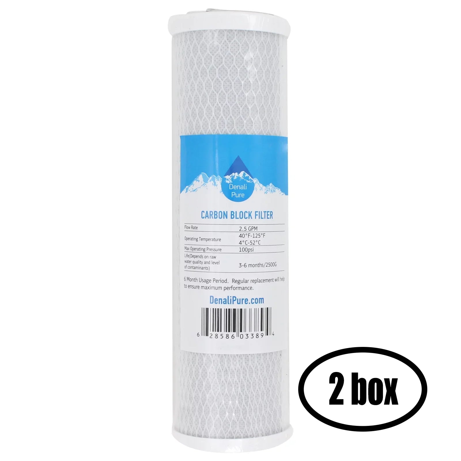 2 Boxes of Replacement for Flow Pur POE12GHGACB Activated Carbon Block Filter - Universal 10 inch Filter for Flow Pur The Flow-Pur (single) water filter system - Denali Pure Brand
