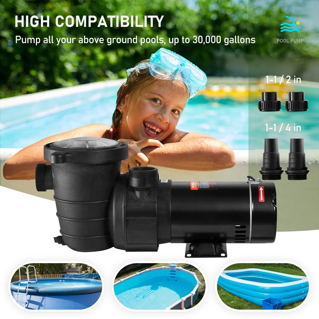 Happybuy Swimming Pool Pump, 1.5HP 115V, 1100W Single Speed Pumps for Above Ground Pool w/ Strainer Basket, 5280GPH Max. Flow, Certification of ETL