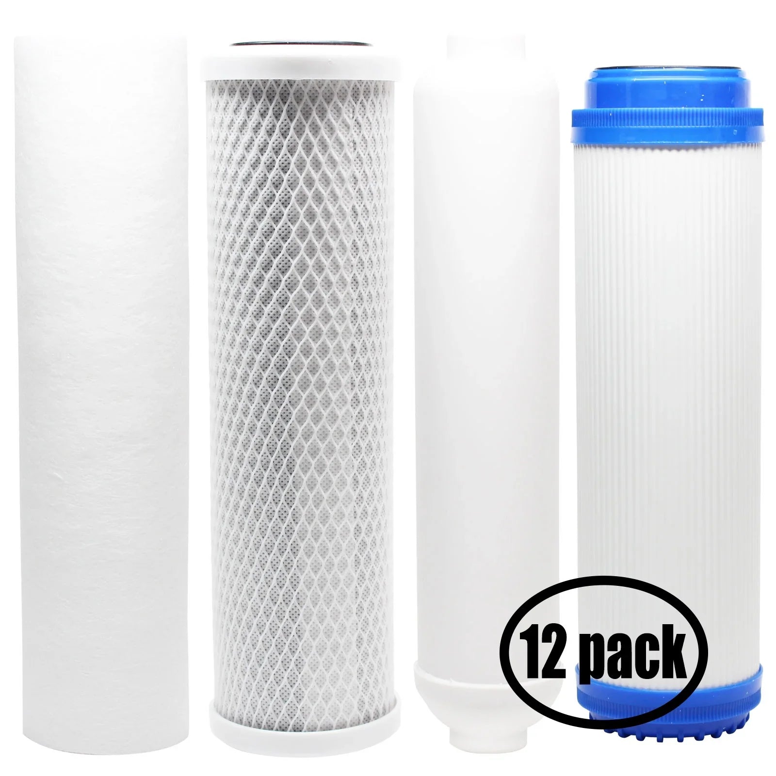 12-Pack Replacement for Filter Kit for Aquasafe Aquarium II PRO RO System - Includes Carbon Block Filter, PP Sediment Filter, GAC Filter & Inline Filter Cartridge - Denali Pure Brand