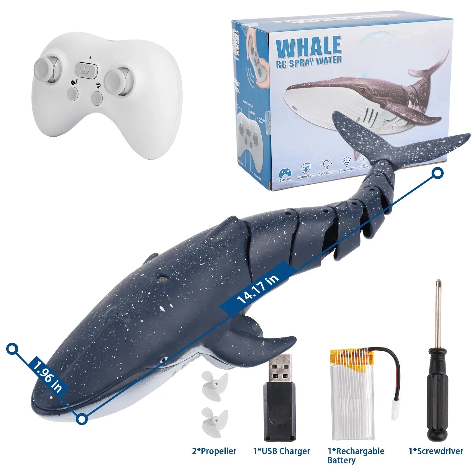 Ant Class Remote Control Whale Toys, RC Shark Spray Water Ship Toy for Boys Girls, Swimming Pool Toys, RC Craft for Kids, Diving Toys for Pool