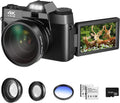48MP Digital Camera for Photography,4K Vlogging Camera,Digital Camera for Kids and Adults with 180° Flip Screen,Wide-Angle Lens,Macro Lens,32 GB Micro Card,2 Batteries(Black)