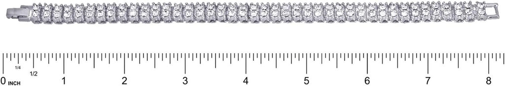 Hip Hop Luxury Silver Plated Double Tennis Chain 16" + 18" and 2 Row 8" Bracelet 3 pc Set
