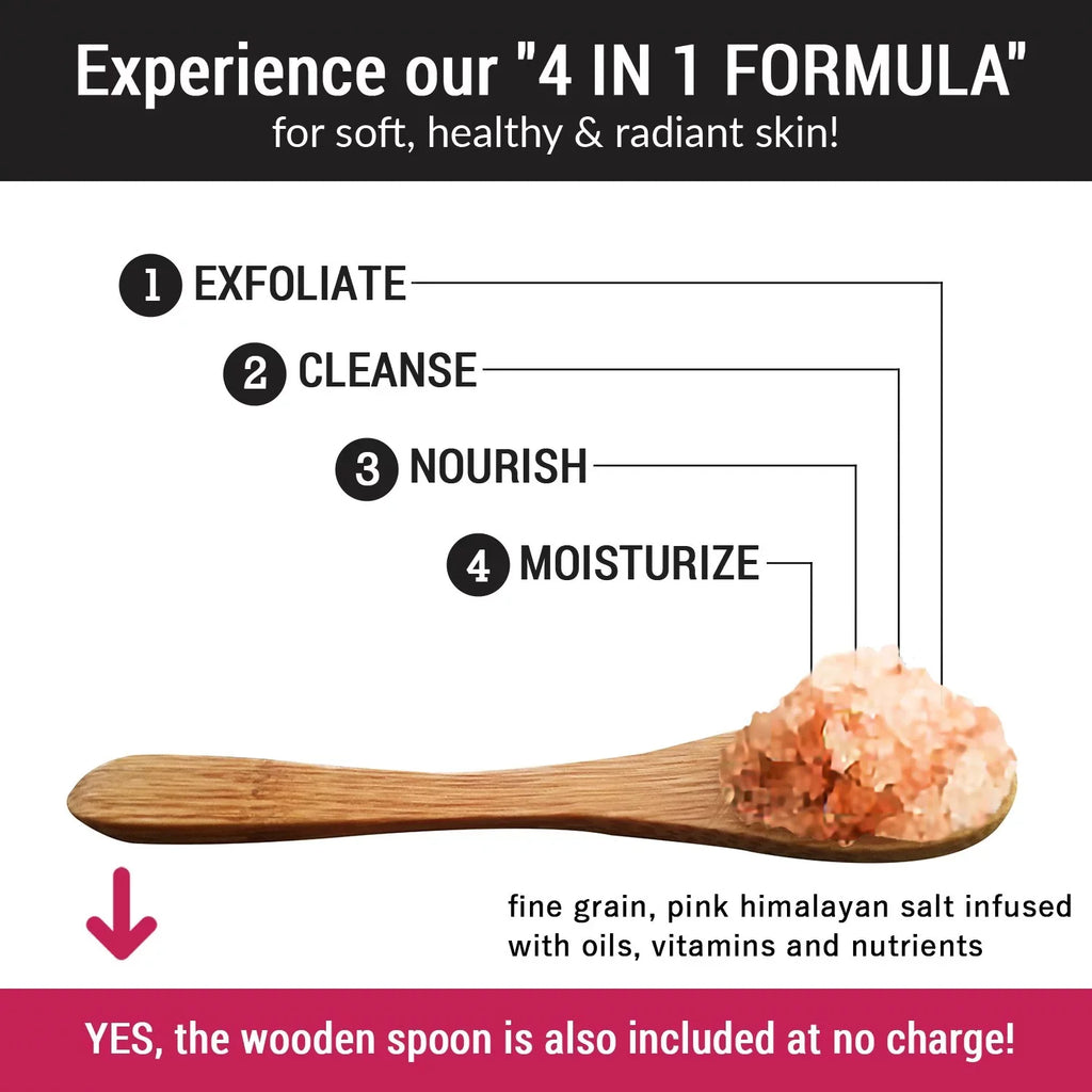 pureSCRUBS Premium Pink Himalayan Salt Body Scrub Set- Large 16oz CUCUMBER BODY SCRUB - Infused With Organic Essential Oils & Nutrients + FREE Wooden Spoon, Loofah & Mini Exfoliating Bar Soap