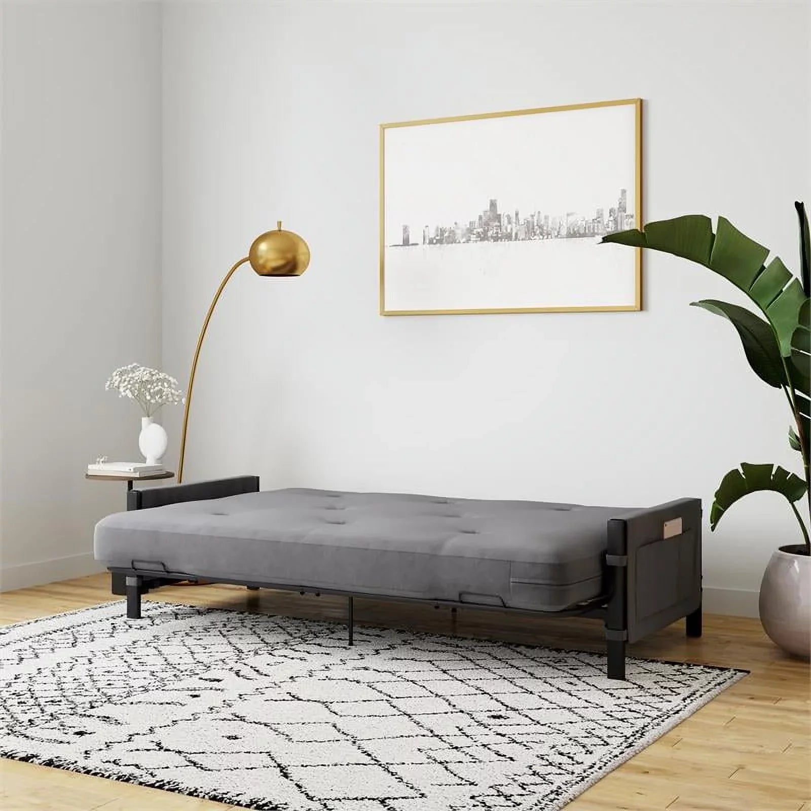 DHP Melbourne Storage Futon with 6" Thermobonded Futon Mattress in Gray