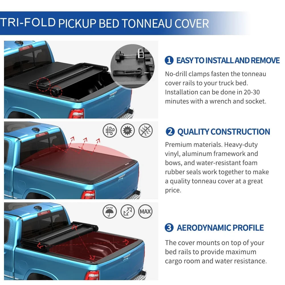 Ledkingdomus 5 ft Soft Tri-Fold Truck Bed Tonneau Coating for 2015-2023 Chevy Colorado/GMC Canyon