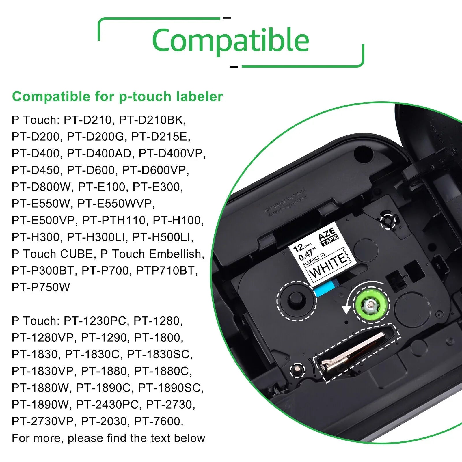 GREENCYCLE 50PK Fitting for Brother P-touch 12mm x 8m Black on White TZ TZe TZ-FX231 TZe-FX231 TZe-231 TZ-231 Flexible ID Cable Wire Label Tape