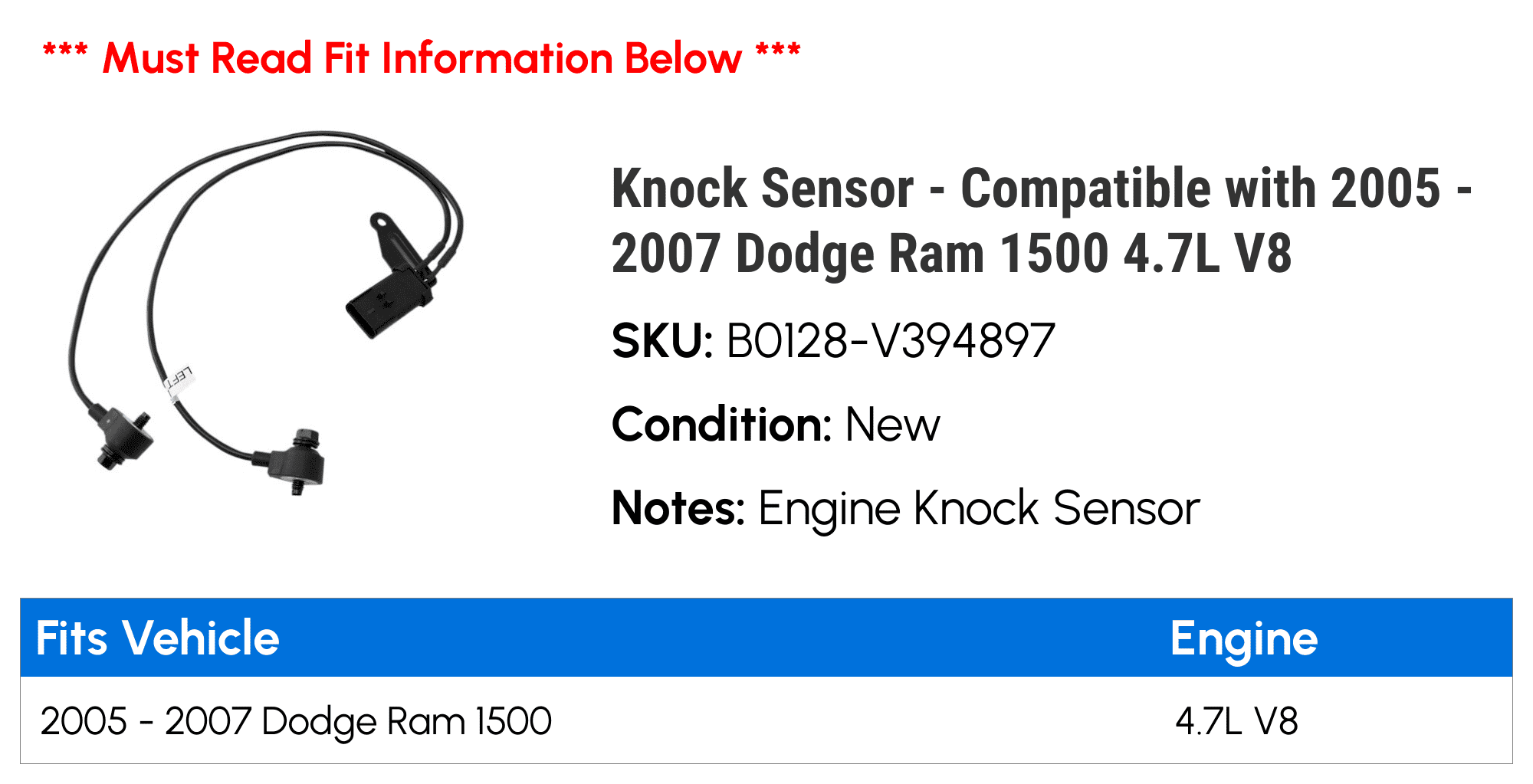 Knock Sensor - Suitable with 2005 - 2007 Dodge Ram 1500 4.7L V8 2006