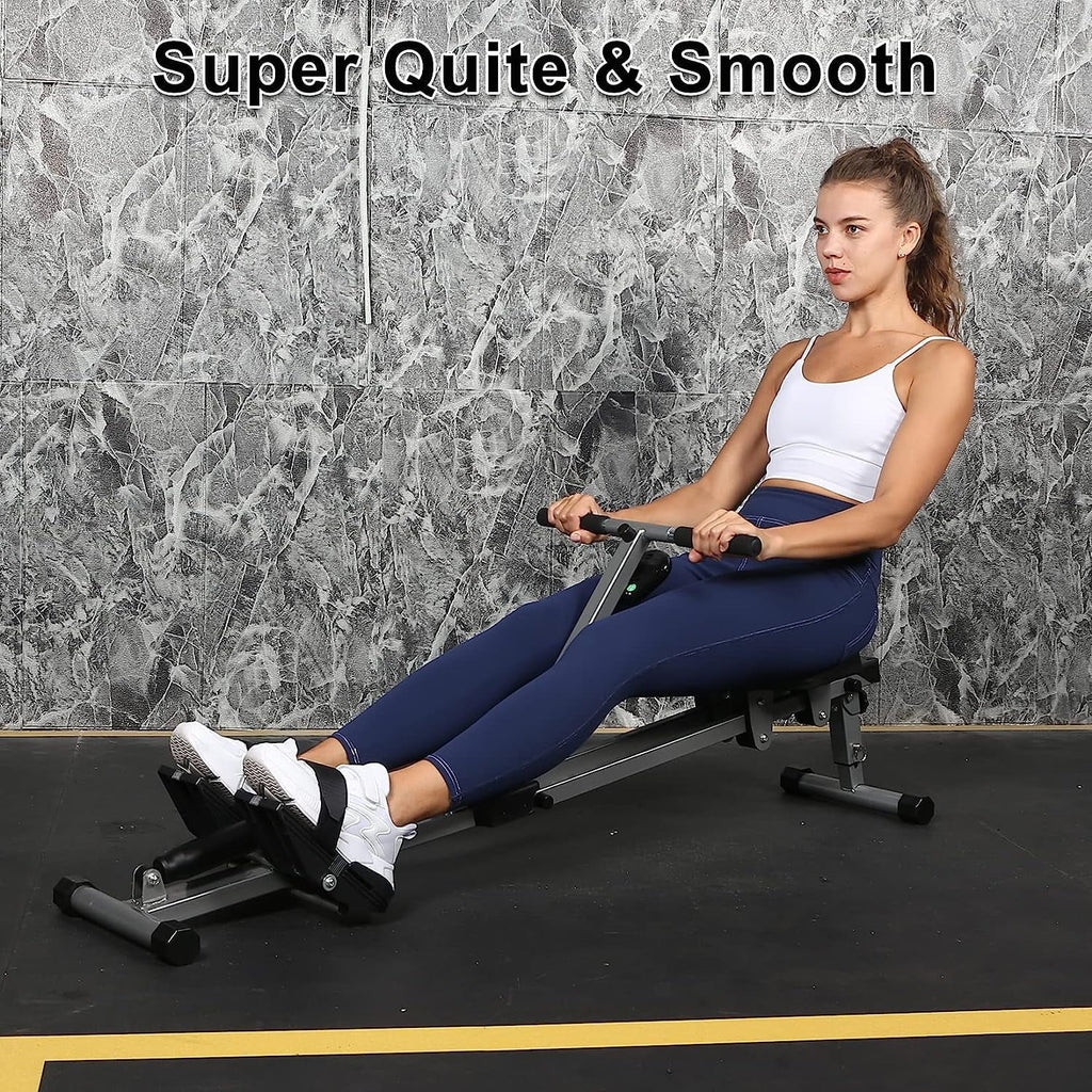 YSSOA Rowing Machine Rower Ergometer, with 12 Levels of Adjustable Resistance, Digital Monitor and 260 lbs of Maximum Load Black