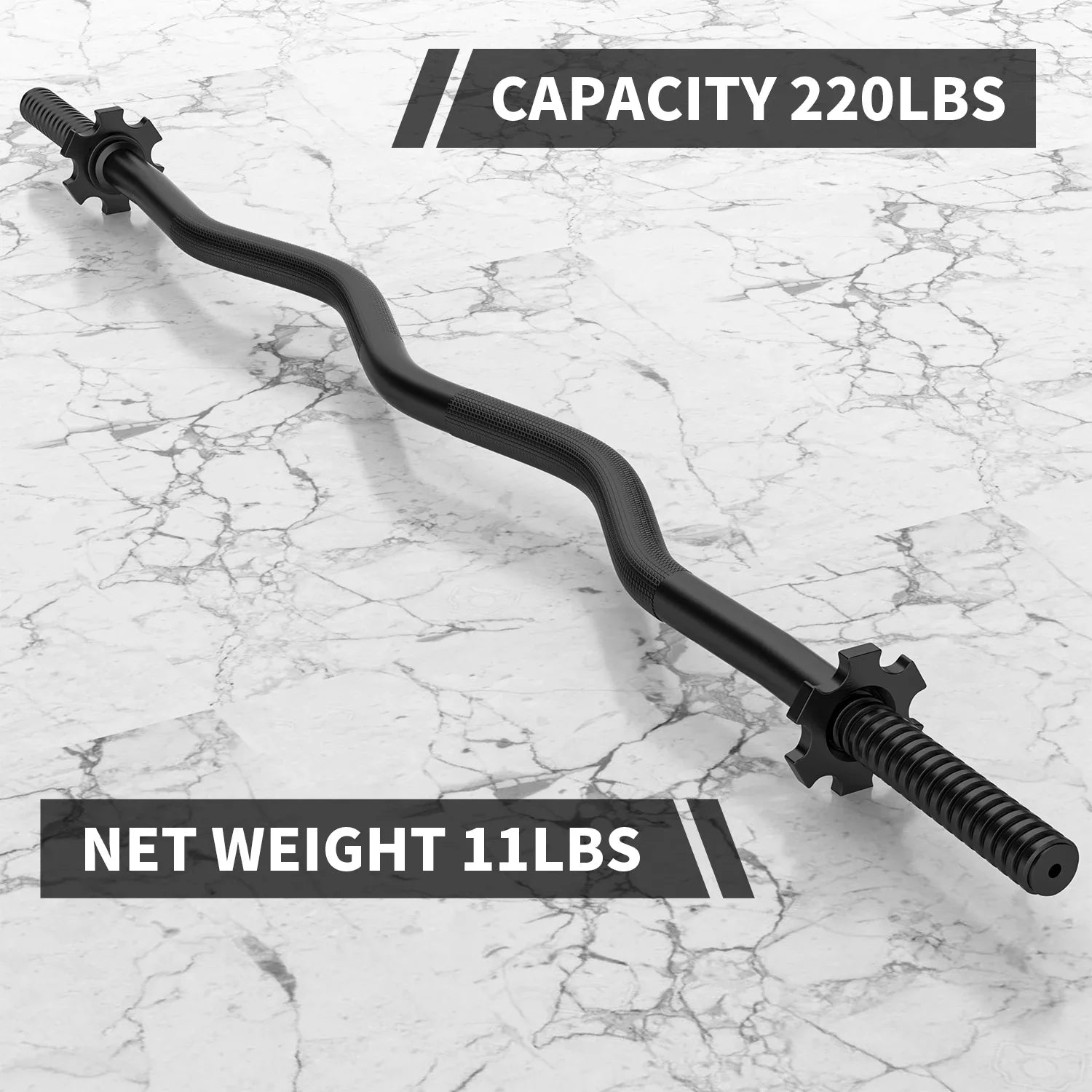 FIXTECH 47'' Olympic Curl Bar with Collars for All Standard Plates, 220-Pound Capacity, Black