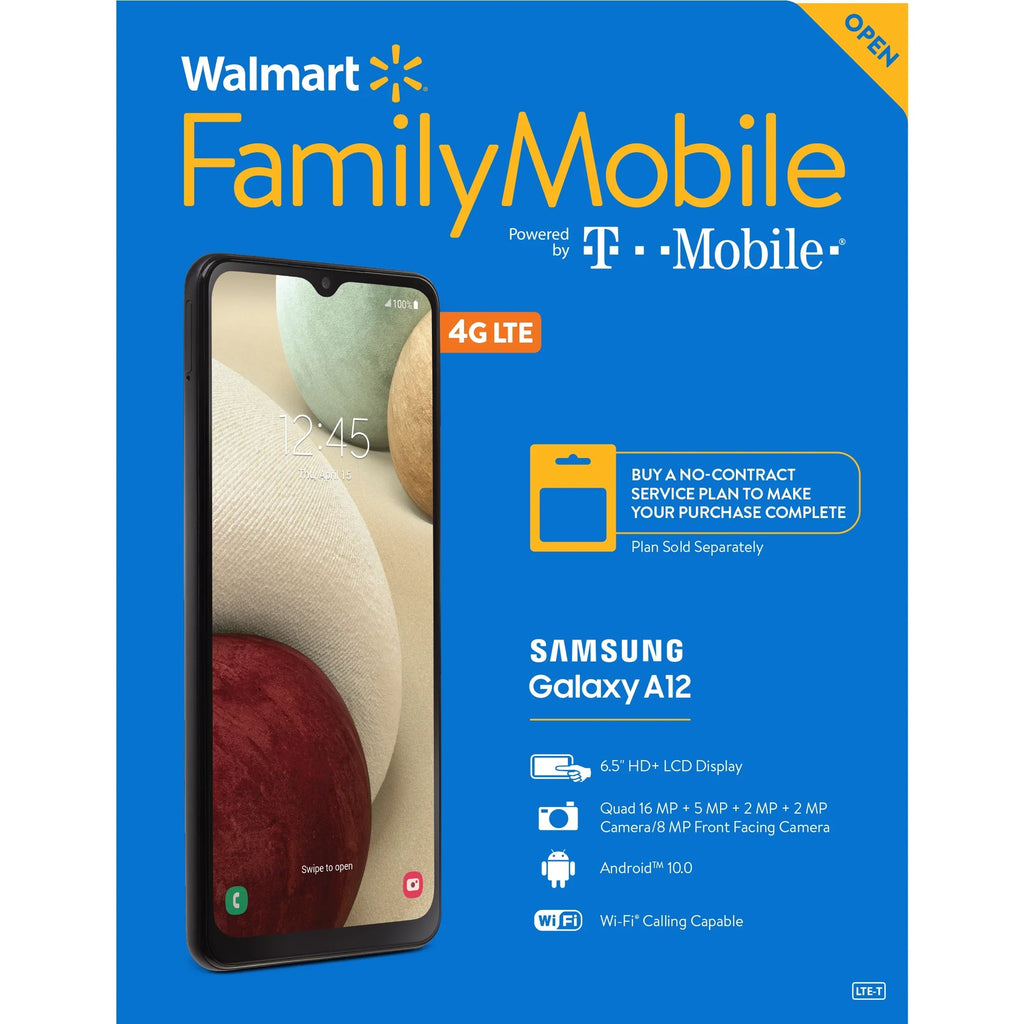 Walmart Family Mobile Samsung Galaxy A12, 32GB, Black- Prepaid Smartphone [Locked to Walmart Family Mobile]