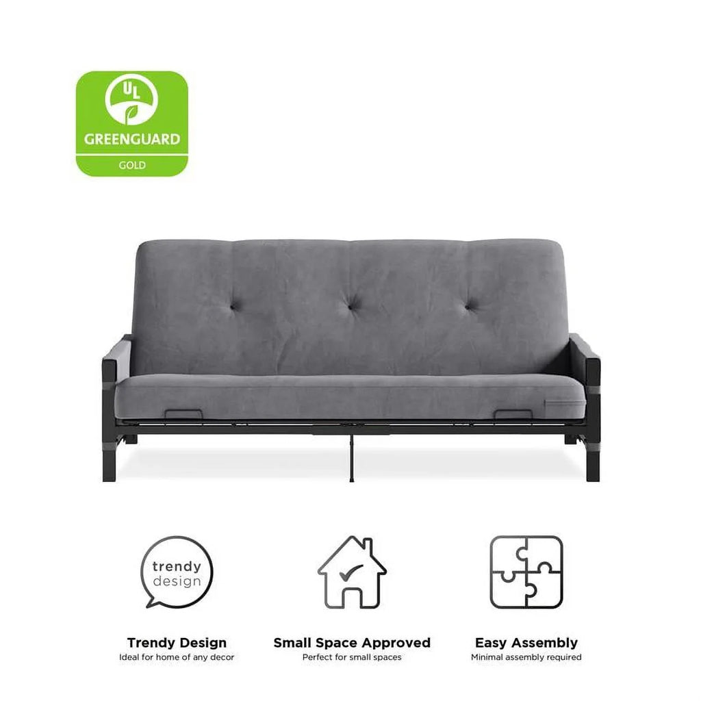 DHP Melbourne Storage Futon with 6" Thermobonded Futon Mattress in Gray