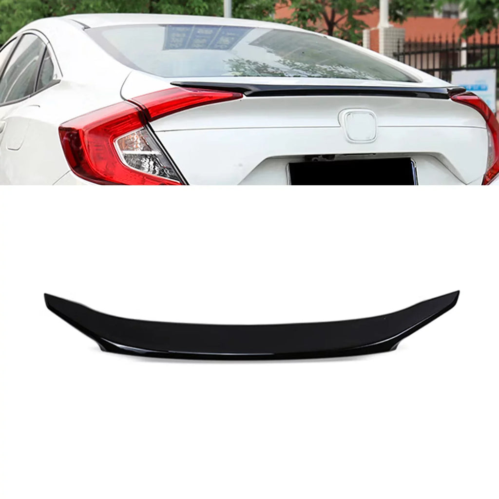 Xotic Tech 4DR JDM Style Glossy Black Rear Trunk Lip Wing Spoiler Fitting with Honda Civic 2016-2021 10th Gen