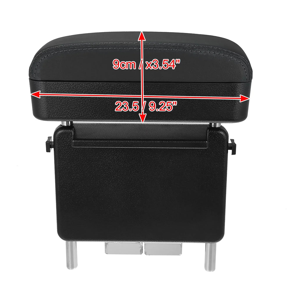 Car Center Armrest Box Seat Gap Adjustable Armrest Storage Organizer Box Armrest Black PU Leather with Black Line