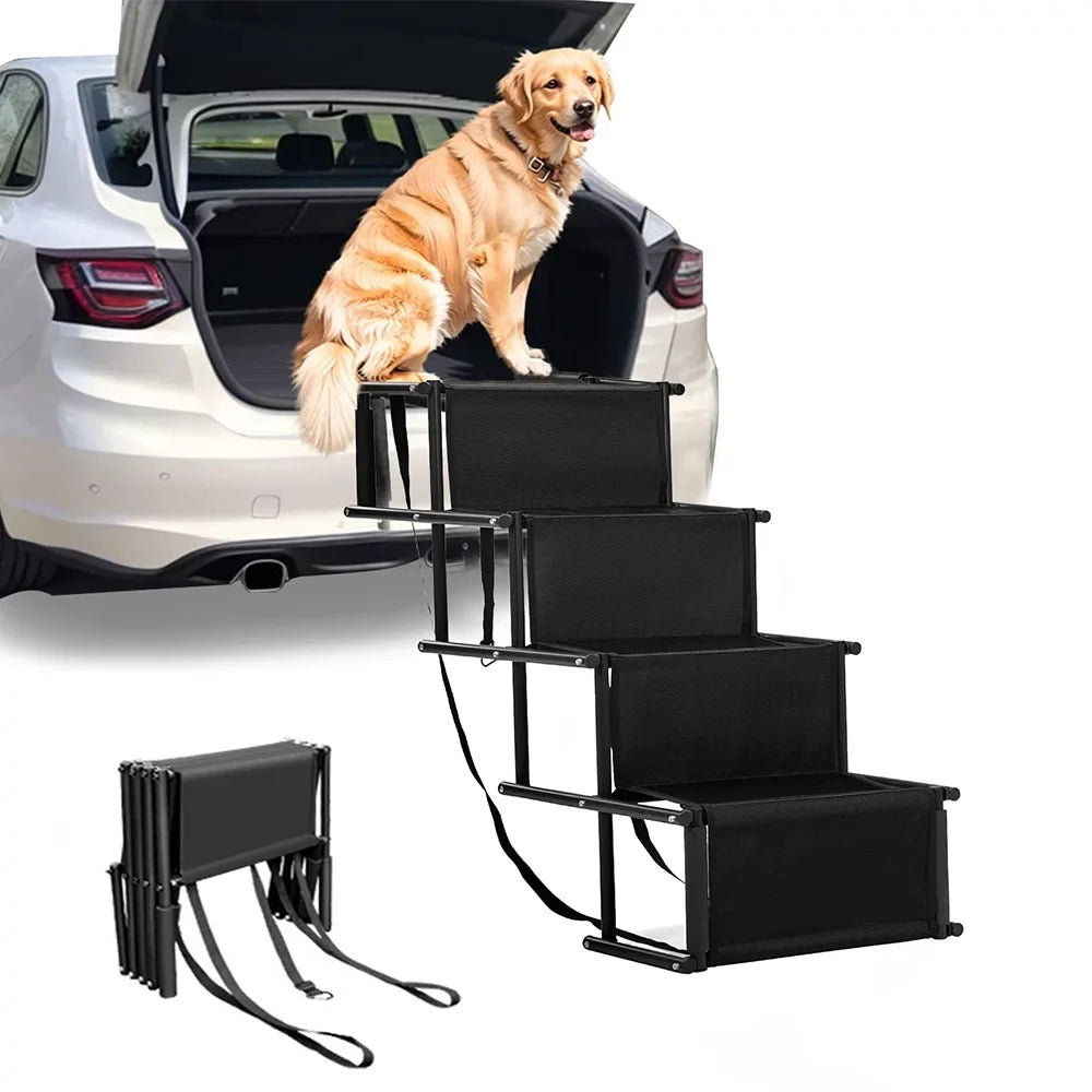 Sunb Foldable Pet Stairs Ramp,Metal Frame Portable 4 Steps Nonslip Stairs,Lightweight for High Beds,Trucks,SUV,Car