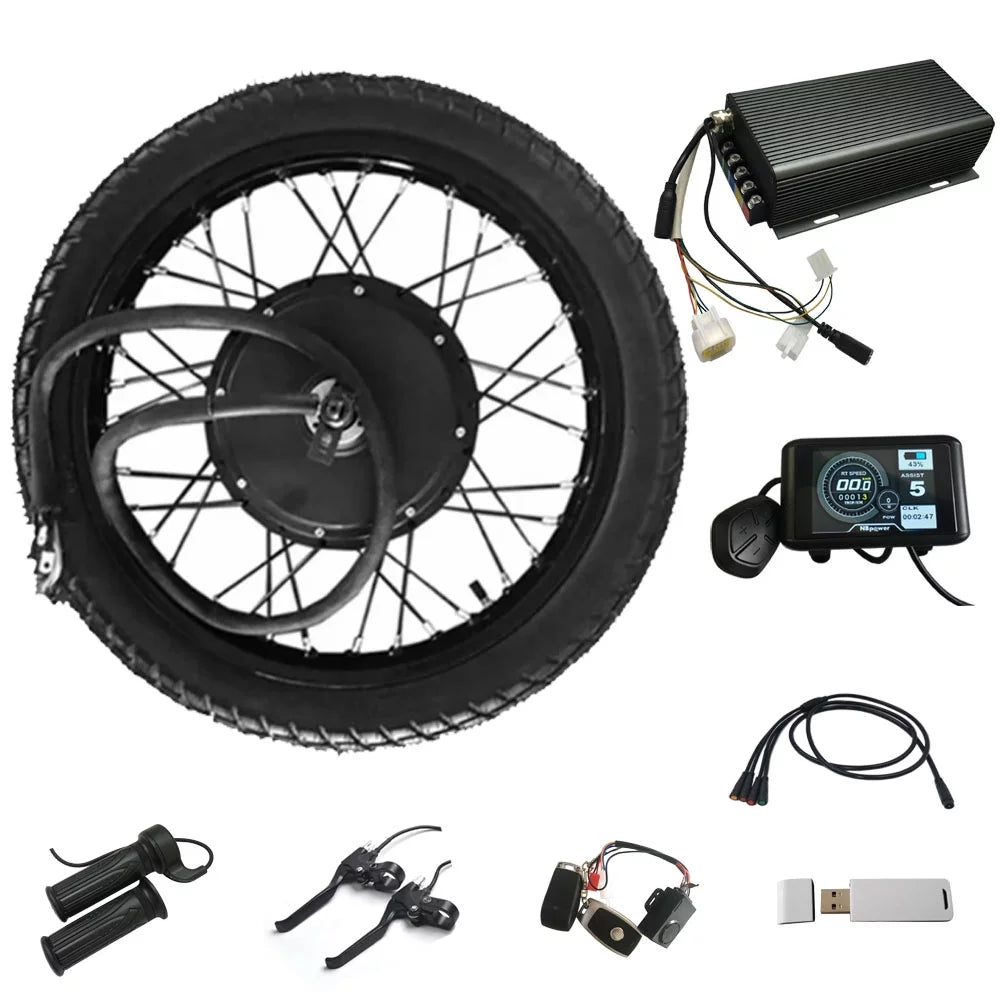 Big Power All Waterproof 150mm Dropout 21inch QS V3 72V 5000W 3.5T Hub Drive Ebike Conversion Kit with 100A Sabvoton Controller and 90/90 Tire