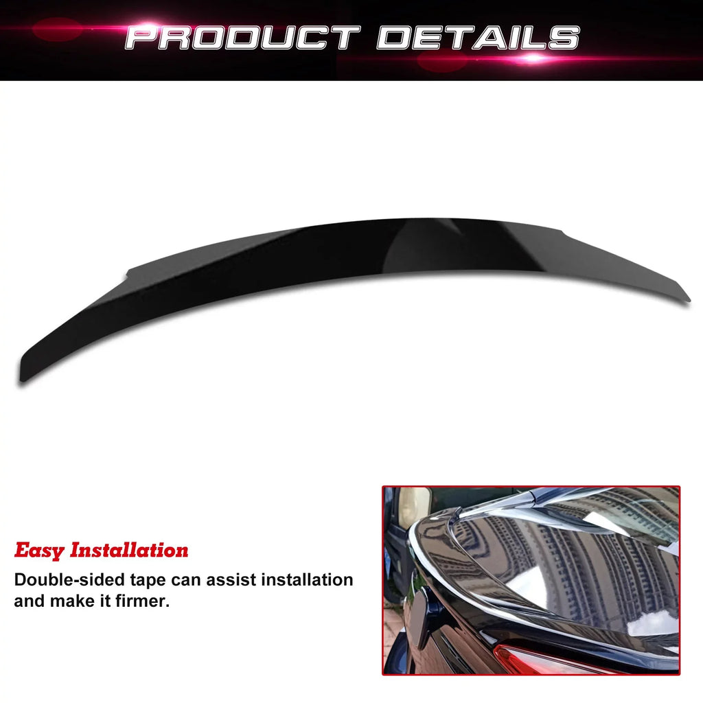 Xotic Tech 4DR JDM Style Glossy Black Rear Trunk Lip Wing Spoiler Fitting with Honda Civic 2016-2021 10th Gen