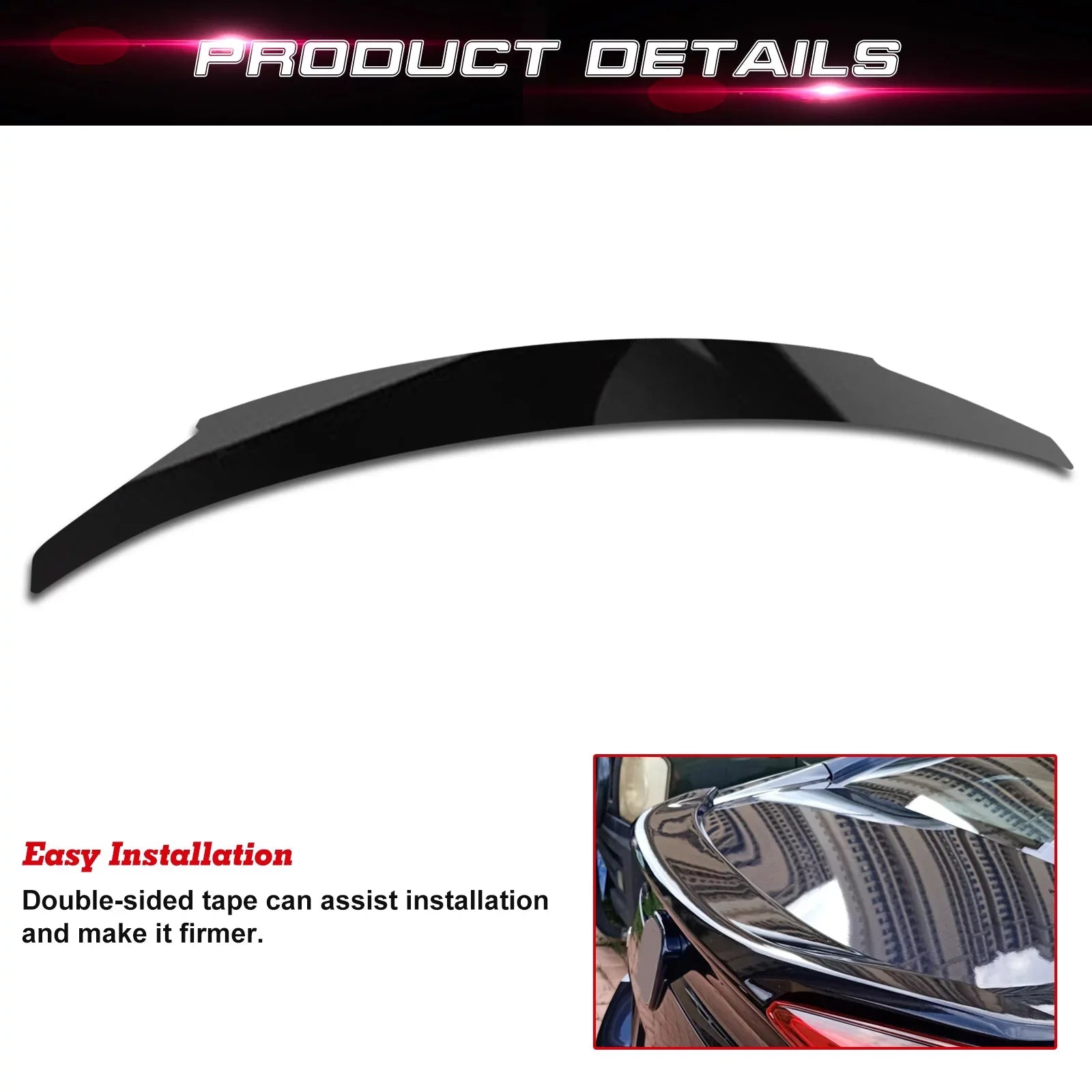 Xotic Tech 4DR JDM Style Glossy Black Rear Trunk Lip Wing Spoiler Fitting with Honda Civic 2016-2021 10th Gen