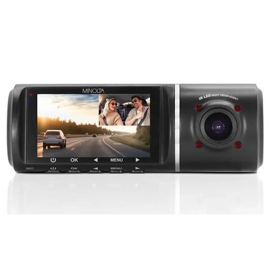 MNCD245T Full HD Front and Rear View 2.45" LCD Screen Dash Camera with 3-Channel Recording, Black