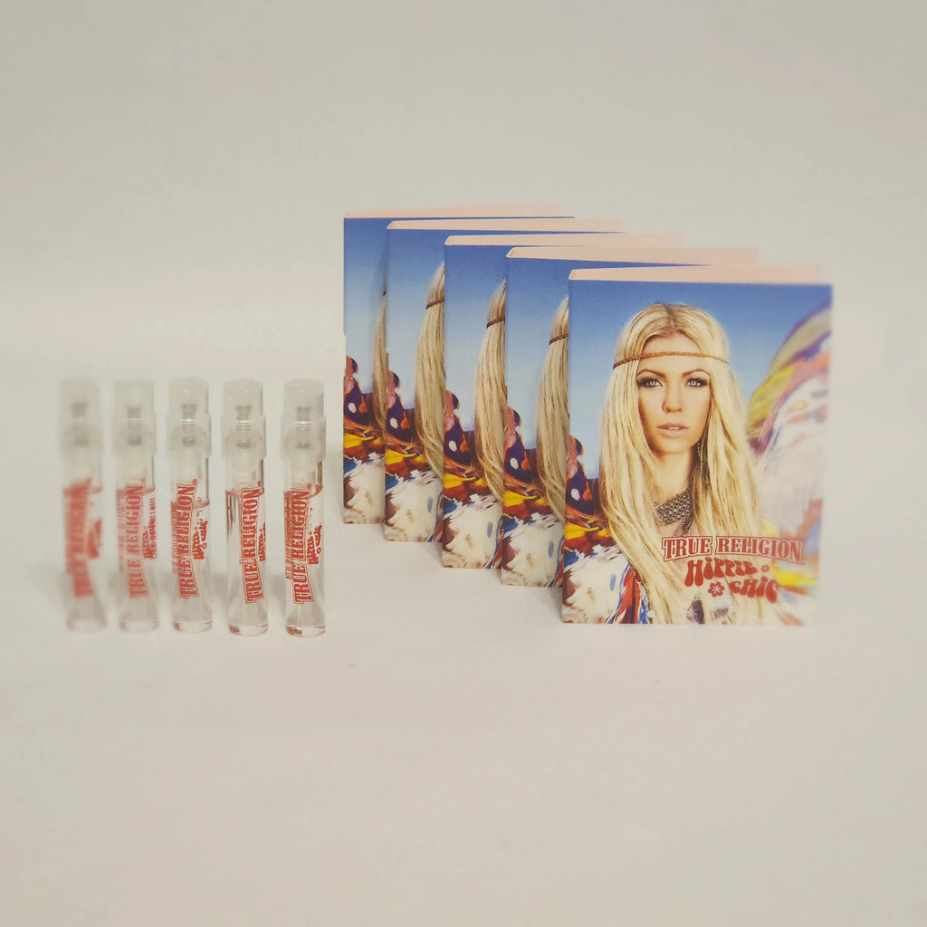 5 Sample Vials: Hippie Chic True Religion women 0.05 oz / 1.52 ml EDP Spray
